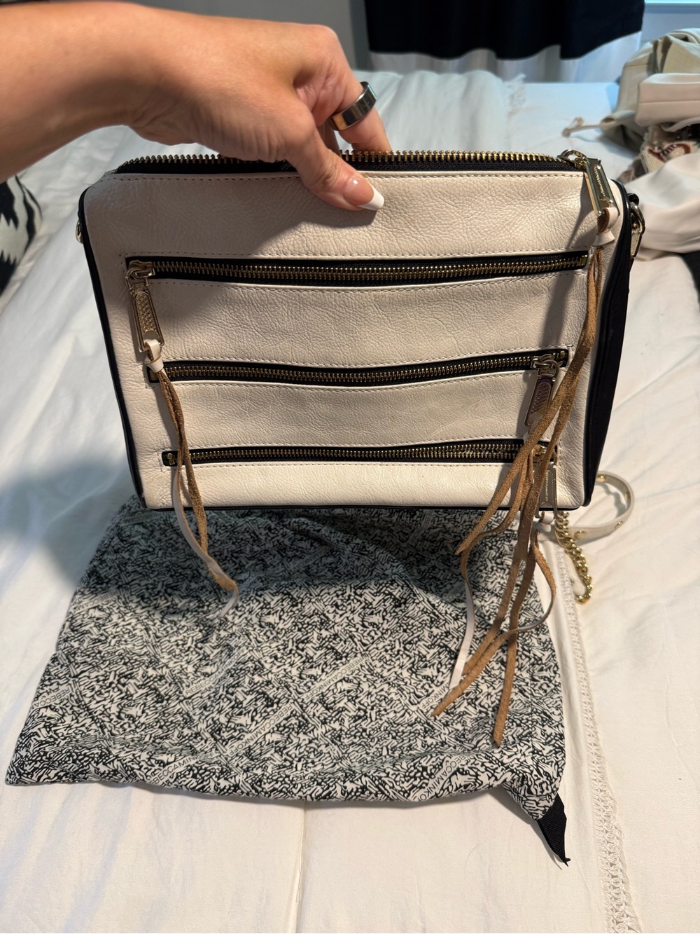 Rebecca Minkoff Cream and Black Crossbody with Triple Front Zips